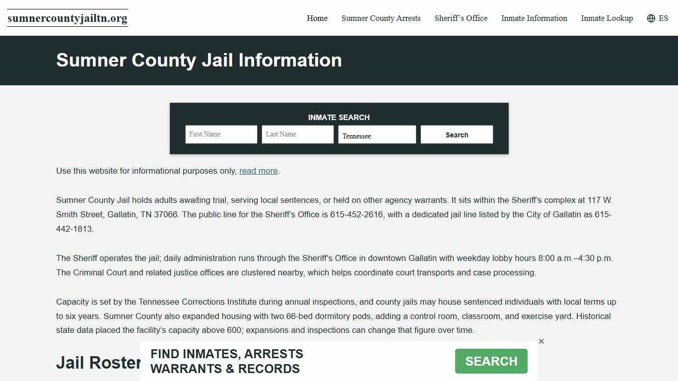 Sumner County, TN Jail Roster, Inmate Info